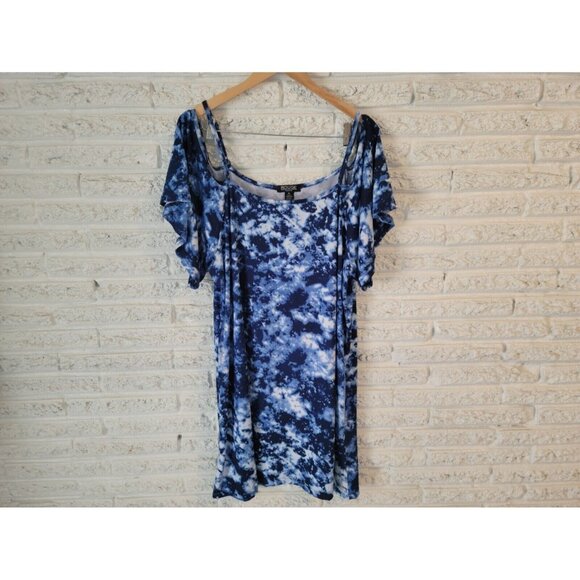 Rouge Collection Women Dress 2X Short Mini Blue Tie Dye Spaghetti TIE30E - Picture 1 of 11